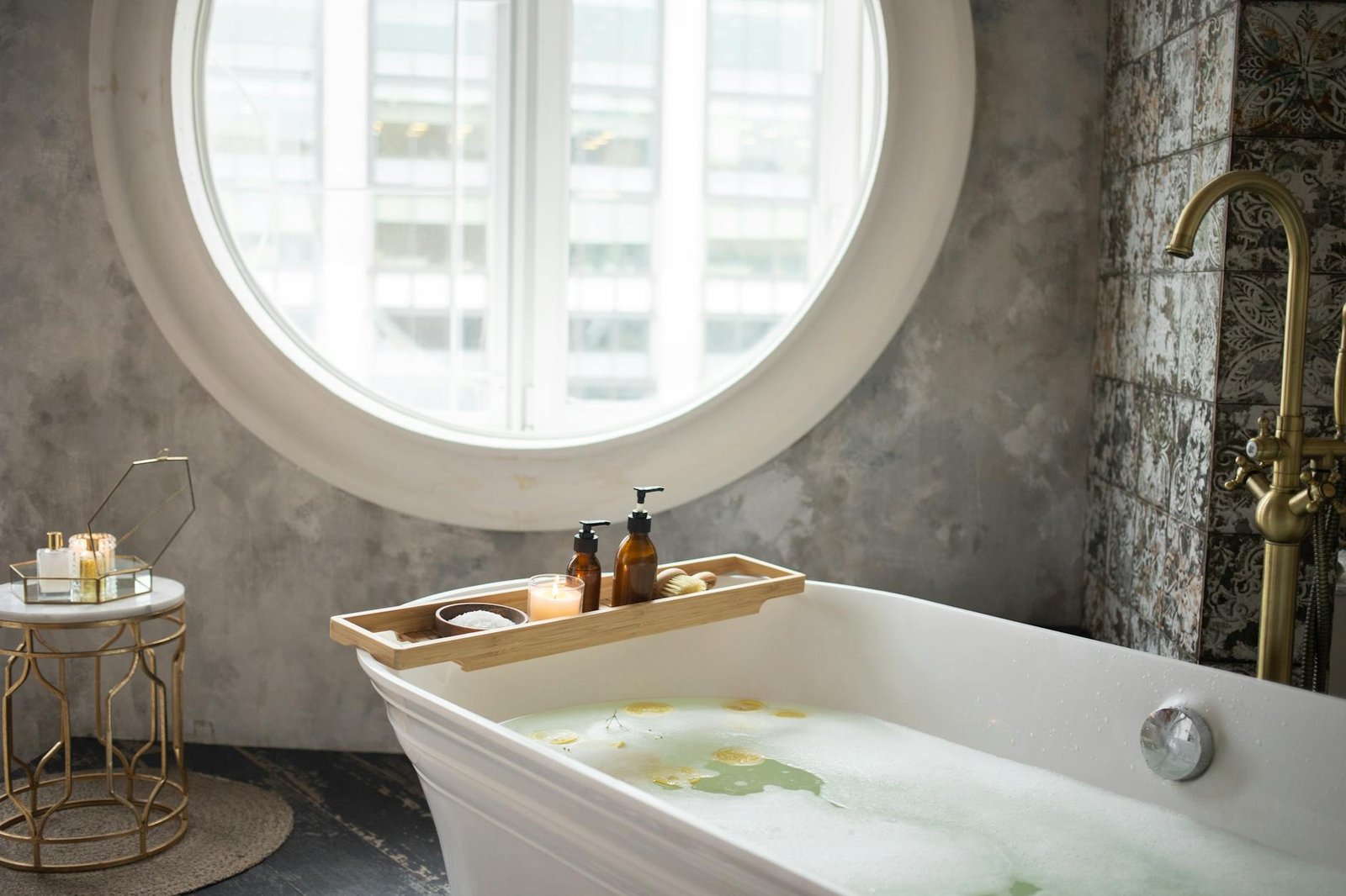 interior of bathroom with skincare supplies